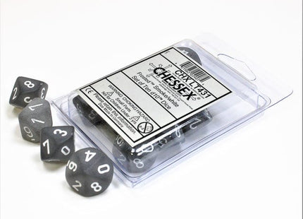 Gamers Guild AZ Chessex CHXLT431 - Chessex Set of Ten D10 Frosted Smoke / White Chessex