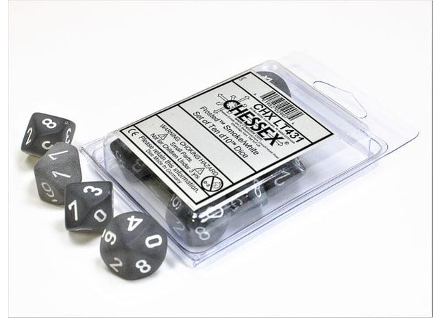 Gamers Guild AZ Chessex CHXLT431 - Chessex Set of Ten D10 Frosted Smoke / White Chessex