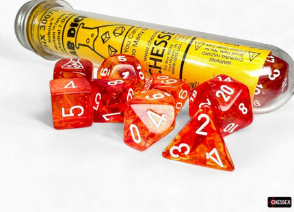 Gamers Guild AZ Chessex Nebula Molten/white Luminary Polyhedral 7-Dice Set (with bonus die) Chessex