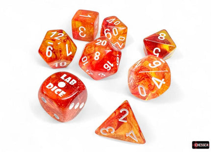 Gamers Guild AZ Chessex Nebula Molten/white Luminary Polyhedral 7-Dice Set (with bonus die) Chessex