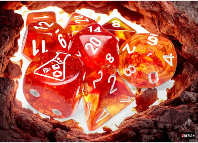 Gamers Guild AZ Chessex Nebula Molten/white Luminary Polyhedral 7-Dice Set (with bonus die) Chessex