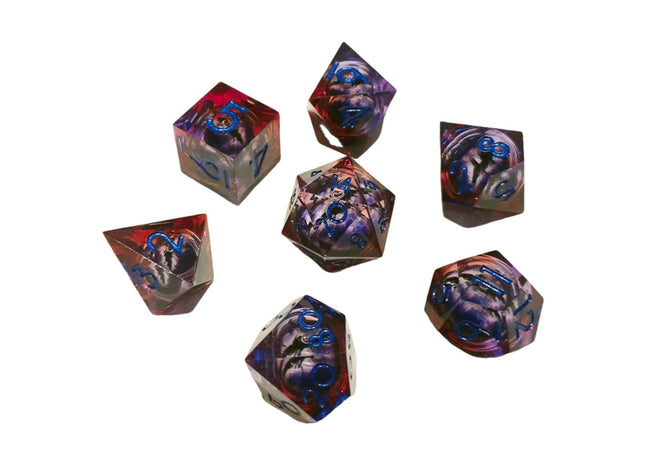 Gamers Guild AZ Chronicle RPG Accessories 7 Dice Set: "ICU" Liquid Core - Purple Red ACD Distribution