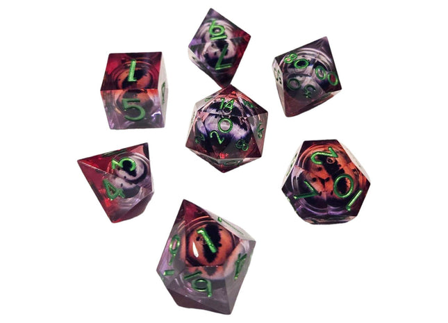 Gamers Guild AZ Chronicle RPG Accessories 7 Dice Set: "ICU" Liquid Core - Red Purple ACD Distribution