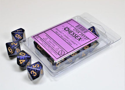 Gamers Guild AZ Clearance CHX25137 - Chessex Set of Ten D10 Speckled Golden Cobalt - Black Friday Clearance
