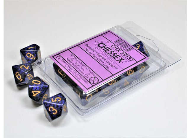 Gamers Guild AZ Clearance CHX25137 - Chessex Set of Ten D10 Speckled Golden Cobalt - Black Friday Clearance