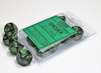 Gamers Guild AZ Clearance CHX27215 - Chessex Set of Ten D10 Scarab Jade / Gold - Black Friday Clearance