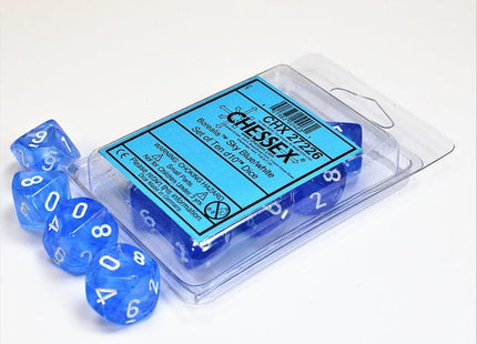 Gamers Guild AZ Clearance CHX27226 - Chessex Set of Ten D10 Borealis Sky Blue / White - Black Friday Clearance