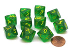 Gamers Guild AZ Clearance CHX27365 - Chessex Set of Ten d10 Borealis Maple Green/Yellow - Black Friday Clearance