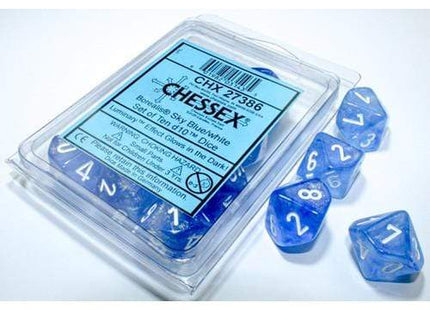 Gamers Guild AZ Clearance CHX27386 - Chessex Set of Ten d10 Borealis Sky Blue/White - Black Friday Clearance