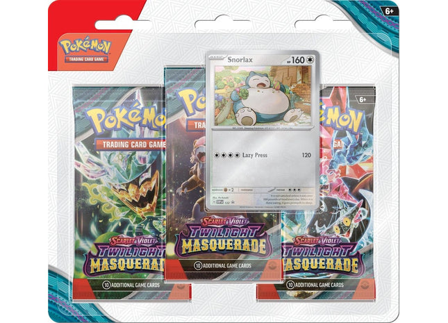 Gamers Guild AZ Clearance Pokemon Scarlet & Violet 6 Twilight Masquerade 3-Pack Blister - Snorlax (Pre-Order) Pokemon