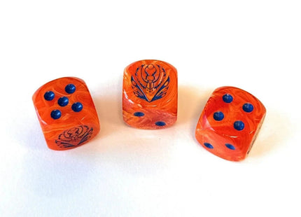 Gamers Guild AZ Conquest Conquest: Dice - Weaver Courts Logo on Peach Marbled Dice with Navy Blue Pips (Pre-Order) Para Bellum Games