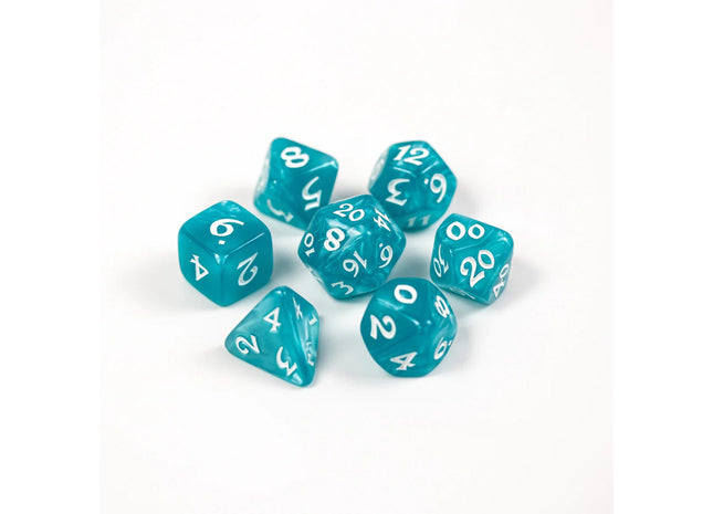 Gamers Guild AZ Die Hard Die Hard Dice - 7 piece Set - Elessia Essentials - Teal with White Die Hard
