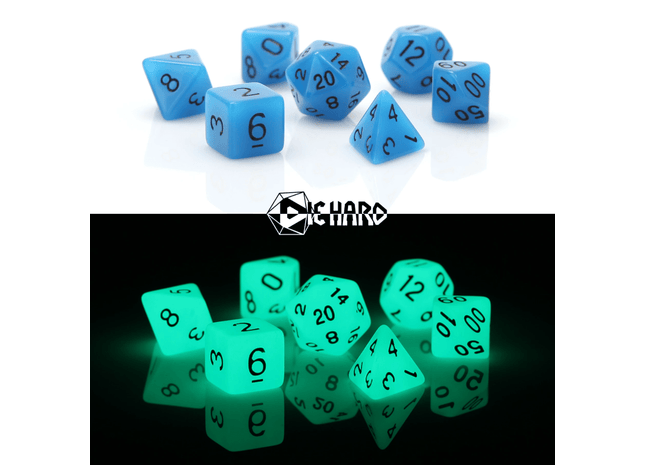 Gamers Guild AZ Die Hard Die Hard Dice - Glow-in-the-Dark Blue 7-Piece RPG Set Discontinue