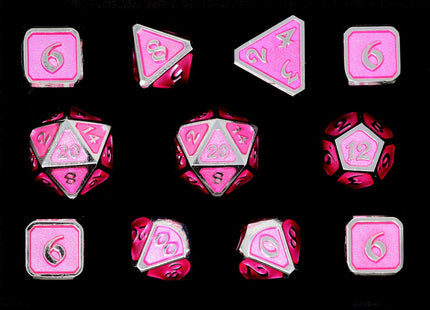 Gamers Guild AZ Die Hard Die Hard Metal Dice - 11 piece Set - Mythica Platinum Pink Sapphire Die Hard