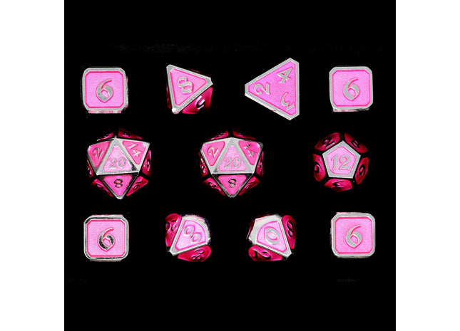 Gamers Guild AZ Die Hard Die Hard Metal Dice - 11 piece Set - Mythica Platinum Pink Sapphire Die Hard