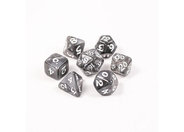 Gamers Guild AZ Die Hard Die Hard Metal Dice - 7 piece Set - Elessia Essentials - Gray with White Die Hard