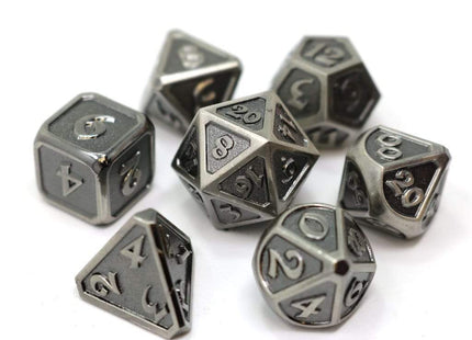 Gamers Guild AZ Die Hard Die Hard Metal Dice - 7-piece Set - Mythica Battleworn Silver - Black Friday Discontinue