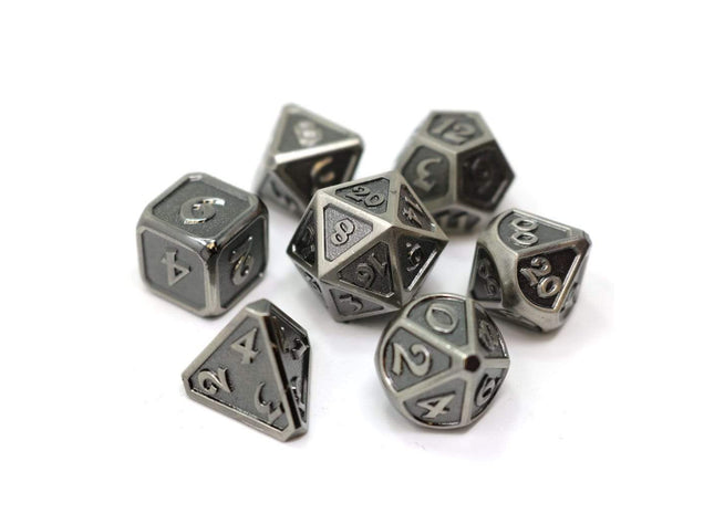Gamers Guild AZ Die Hard Die Hard Metal Dice - 7-piece Set - Mythica Battleworn Silver Die Hard