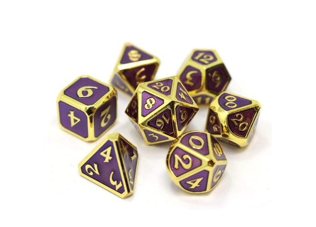 Gamers Guild AZ Die Hard Die Hard Metal Dice - 7-piece Set - Mythica Gold Amethyst - Black Friday Discontinue