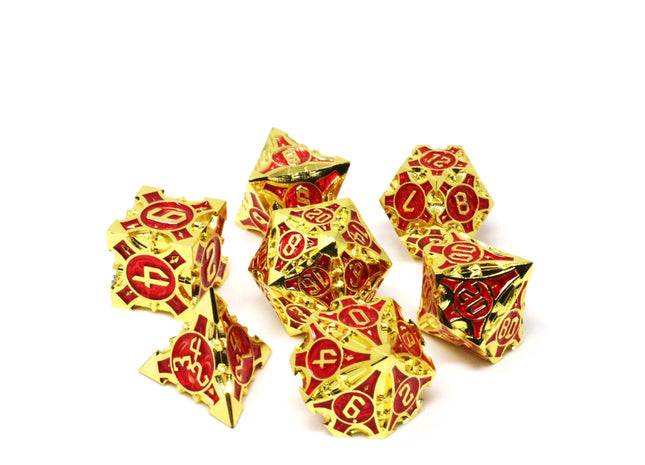 Gamers Guild AZ Die Hard RPG Dice Set - Vaultrunner Shiny Gold w Red (7 Dice Set) Die Hard