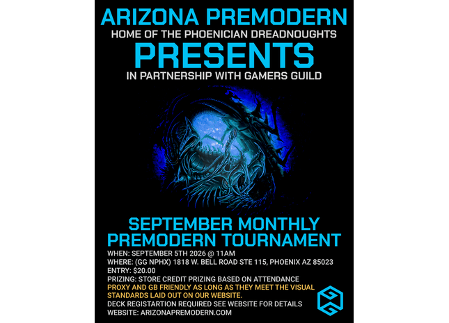 Gamers Guild AZ Event Tickets NPHX - 9/5 @ 11am - MTG Premodern Monthly Event Gamers Guild AZ