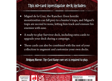Gamers Guild AZ Fantasy Flight Games Arkham Horror: The Card Game - Miguel de la Cruz Investigator Deck (Pre-Order) Asmodee