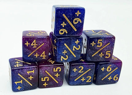Gamers Guild AZ Foam Brain Games +1/+1 Dark Blue & Purple Glitter Dice Counters Foam Brain Games