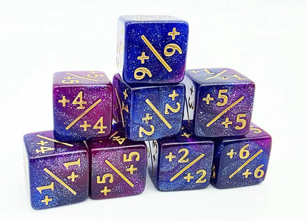 Gamers Guild AZ Foam Brain Games +1/+1 Dark Blue & Purple Glitter Dice Counters Foam Brain Games