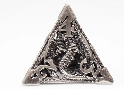 Gamers Guild AZ Foam Brain Games Bound Dragon: Silver - Hollow Metal RPG Dice Set Foam Brain Games