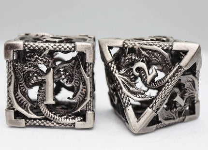 Gamers Guild AZ Foam Brain Games Bound Dragon: Silver - Hollow Metal RPG Dice Set Foam Brain Games