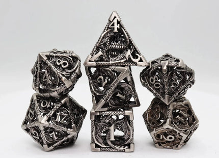Gamers Guild AZ Foam Brain Games Bound Dragon: Silver - Hollow Metal RPG Dice Set Foam Brain Games