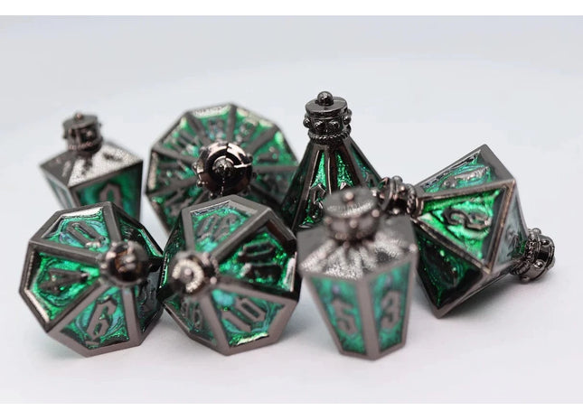 Gamers Guild AZ Foam Brain Games Moonlit Lantern: Midnight Acidfire - Metal RPG Dice Set Foam Brain Games