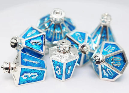 Gamers Guild AZ Foam Brain Games Moonlit Lantern: Silvered Frostfire - Metal RPG Dice Set Foam Brain Games