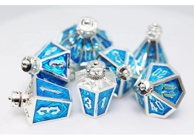 Gamers Guild AZ Foam Brain Games Moonlit Lantern: Silvered Frostfire - Metal RPG Dice Set Foam Brain Games