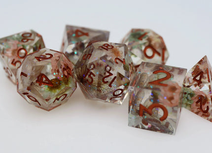 Gamers Guild AZ Foam Brain Games Sharp Edge Resin RPG Dice Set - Beautiful Blossom Foam Brain Games