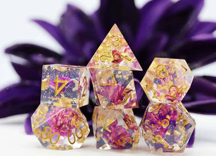 Gamers Guild AZ Foam Brain Games Sharp Edge Resin RPG Dice Set - Purple Lotus Foam Brain Games