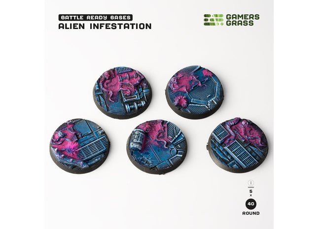 Gamers Guild AZ GamersGrass GamersGrass: Alien Infestation Bases, Round 40mm (x5) GamersGrass