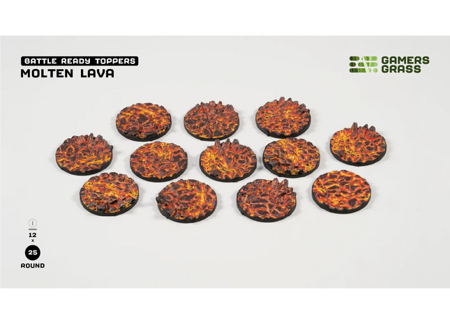 Gamers Guild AZ GamersGrass GamersGrass: Battle Ready Toppers - Molten Lava - Round 25mm (x12) GamersGrass