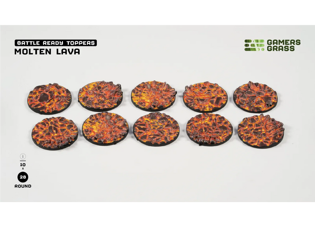 Gamers Guild AZ GamersGrass GamersGrass: Battle Ready Toppers - Molten Lava - Round 28mm (x10) GamersGrass