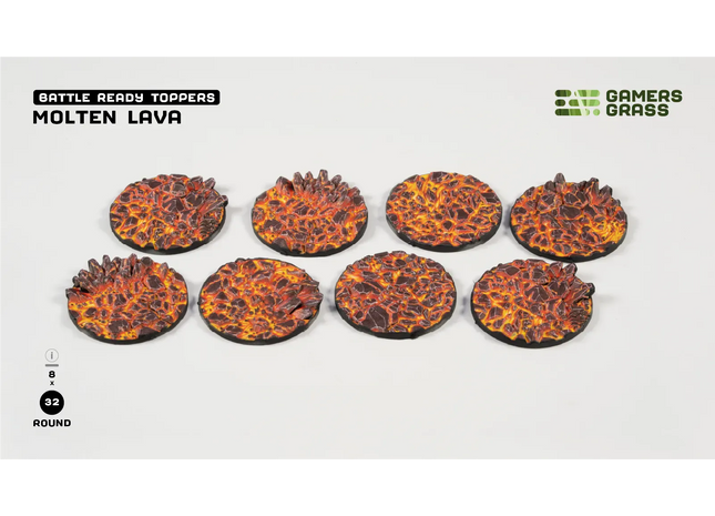 Gamers Guild AZ GamersGrass GamersGrass: Battle Ready Toppers - Molten Lava - Round 32mm (x8) GamersGrass