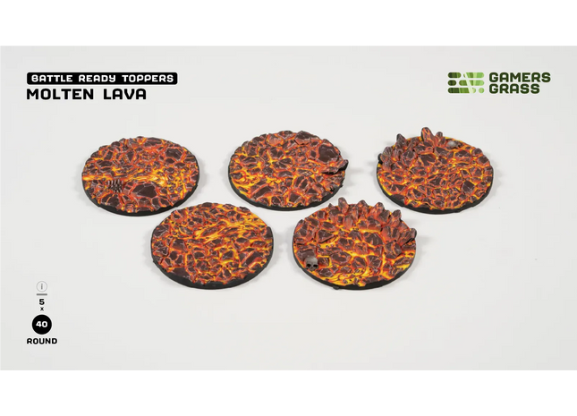 Gamers Guild AZ GamersGrass GamersGrass: Battle Ready Toppers - Molten Lava - Round 40mm (x5) GamersGrass