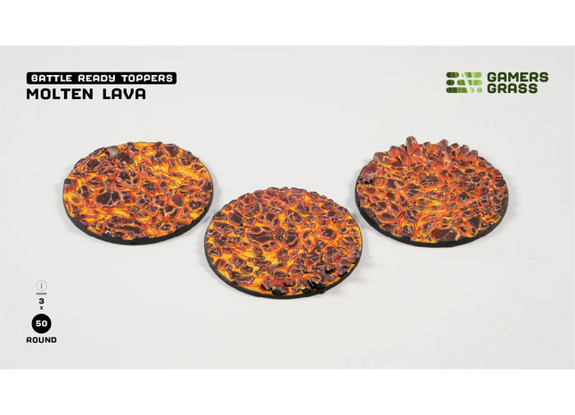 Gamers Guild AZ GamersGrass GamersGrass: Battle Ready Toppers - Molten Lava - Round 50mm (x3) GamersGrass