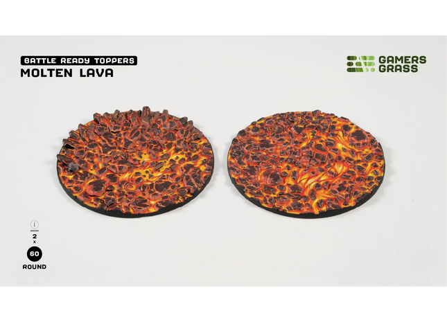 Gamers Guild AZ GamersGrass GamersGrass: Battle Ready Toppers - Molten Lava - Round 60mm (x2) GamersGrass