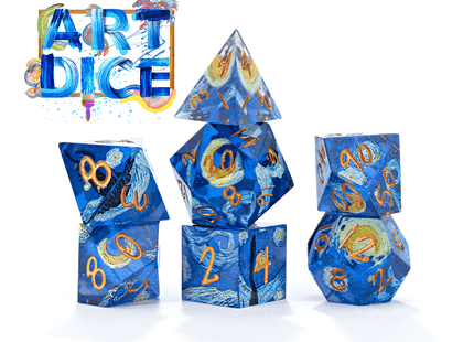 Gamers Guild AZ Gate Keeper Games Gate Keeper Games Set of 7 RPG Dice: Art Dice - Van Gough Starry Night Gate Keeper Games