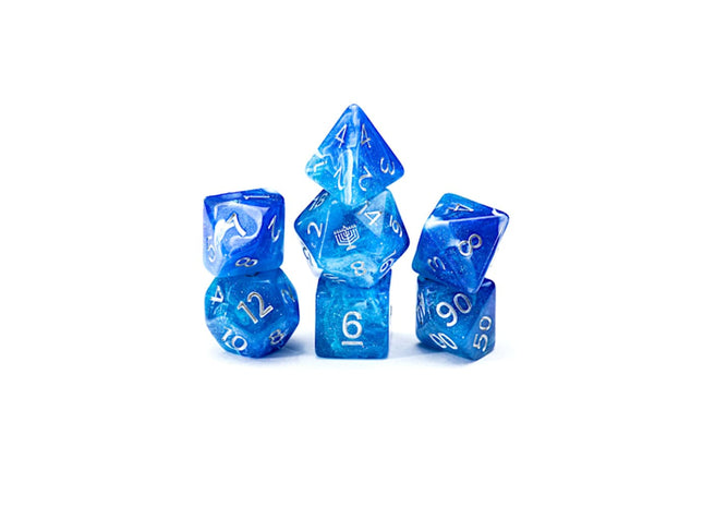Gamers Guild AZ Gate Keeper Games GKGAE337-7d - Gate Keeper Games 7 Die Set: Chanukah Hanukkah Aether Dice - Black Friday Gate Keeper Games