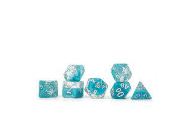 Gamers Guild AZ Gate Keeper Games GKGHG03-7d - Gate Keeper Games 7 Die Set: Glitter Aqua Halfsies Dice Gate Keeper Games