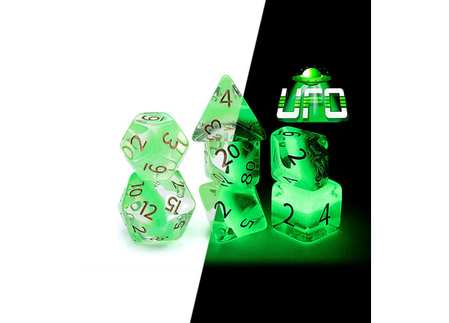 Gamers Guild AZ Gate Keeper Games GKGR020-7d - Gate Keeper Games 7 Die Set: UFO Radiant Dice Glow in the Dark Gate Keeper Games