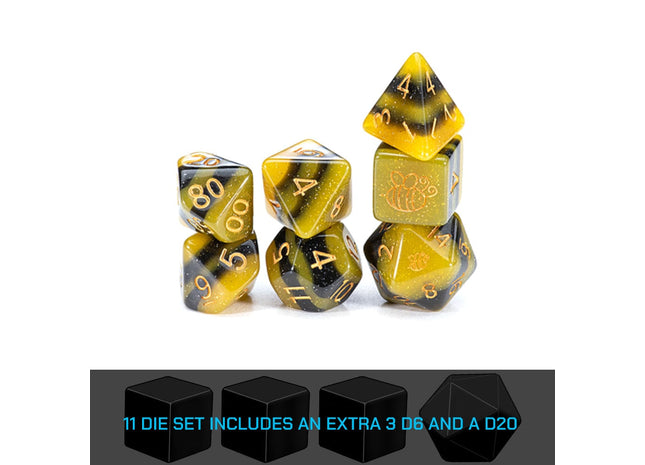 Gamers Guild AZ Gate Keeper Games GKGSG08080-11d - Gate Keeper Games 11 Die Set: Electric Bumble Bee Sui Generis Dice Gate Keeper Games