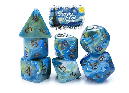 Gamers Guild AZ Gate Keeper Games GKGVG3347-7d - Gate Keeper Games 7 Die Set: Starry Night Van Gogh Dice - Black Friday Gate Keeper Games