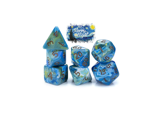 Gamers Guild AZ Gate Keeper Games GKGVG3347-7d - Gate Keeper Games 7 Die Set: Starry Night Van Gogh Dice - Black Friday Gate Keeper Games